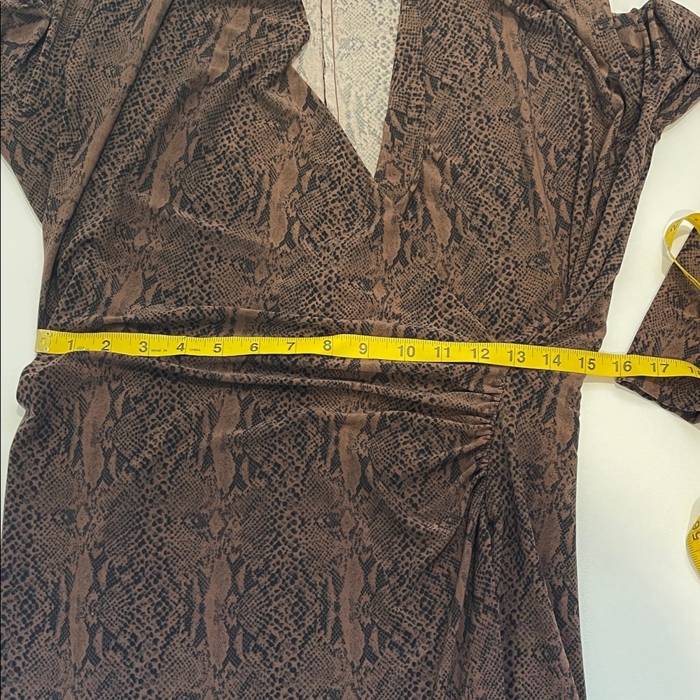 Norma Kamali Brown Snake-Print Long Sleeve Faux Wrap Dress - Picture 5 of 8